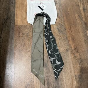 Coach Reversible Gray and Black Patterned Scarf - Twilly 100% Silk